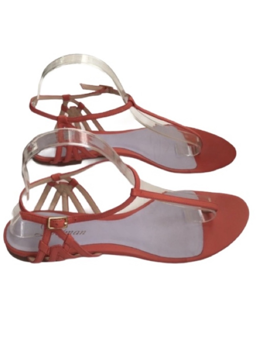 Delman coral leather t-strap thong flat sandals Women’s 9.5